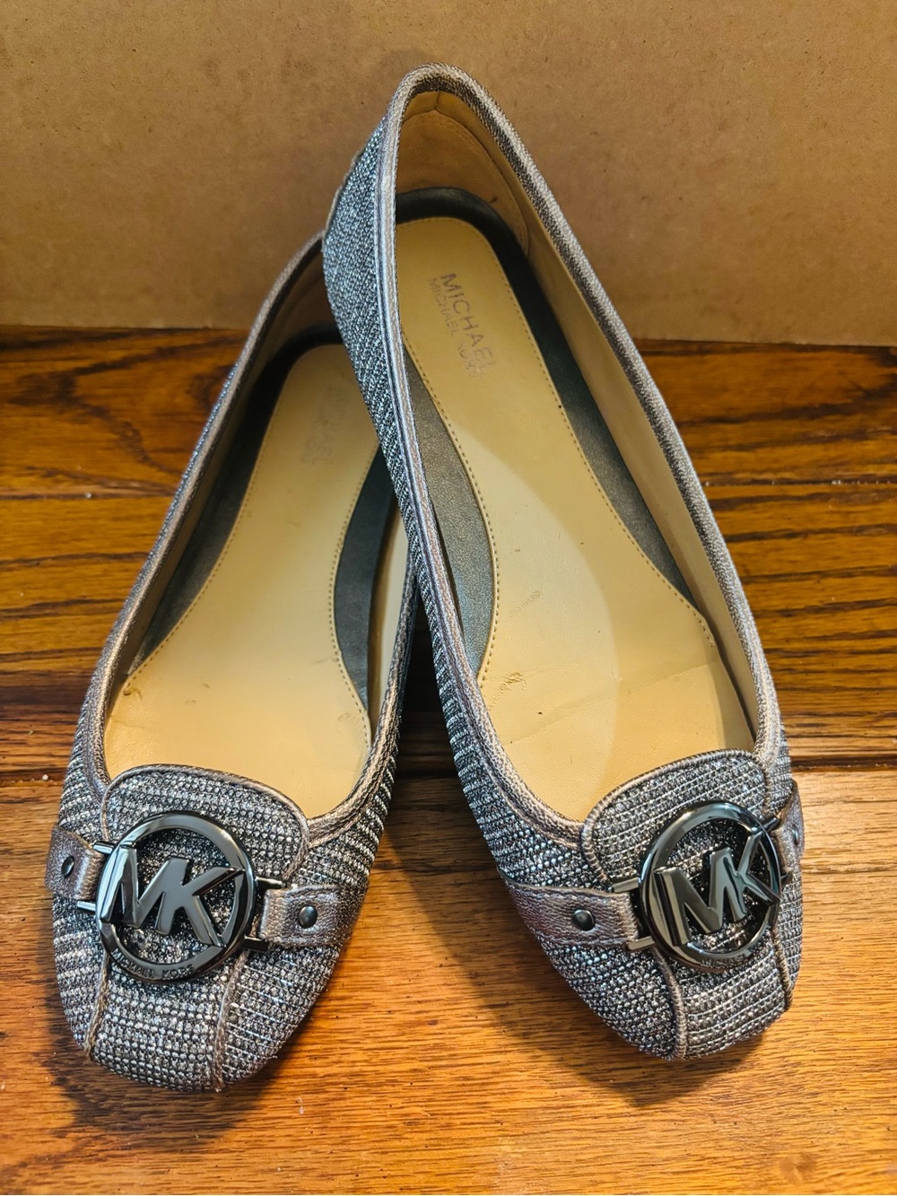 Michael Kors  Fulton Moccasin Silver Crystal Embellished Logo Flat - Picture 2 of 8